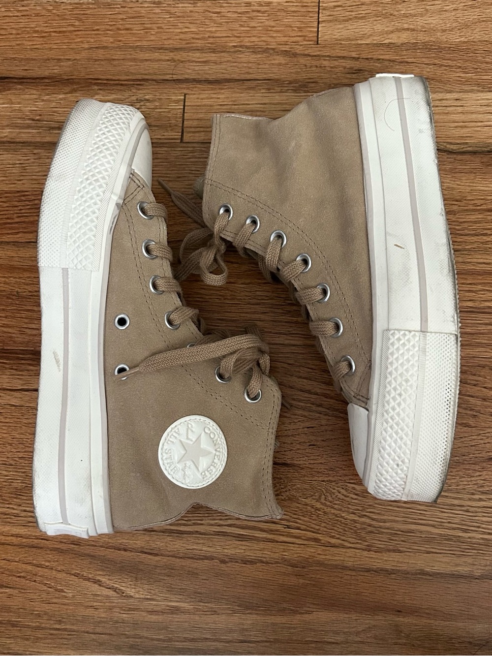 Converse High Top Sneakers in Tan and White